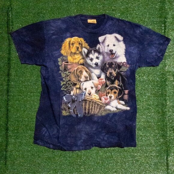 VINTAGE Y2K 1999 THE MOUNTAIN PUPPIES BLUE TIE DYE MARBLE MENS T SHIRT SIZE XXL - Picture 3 of 5